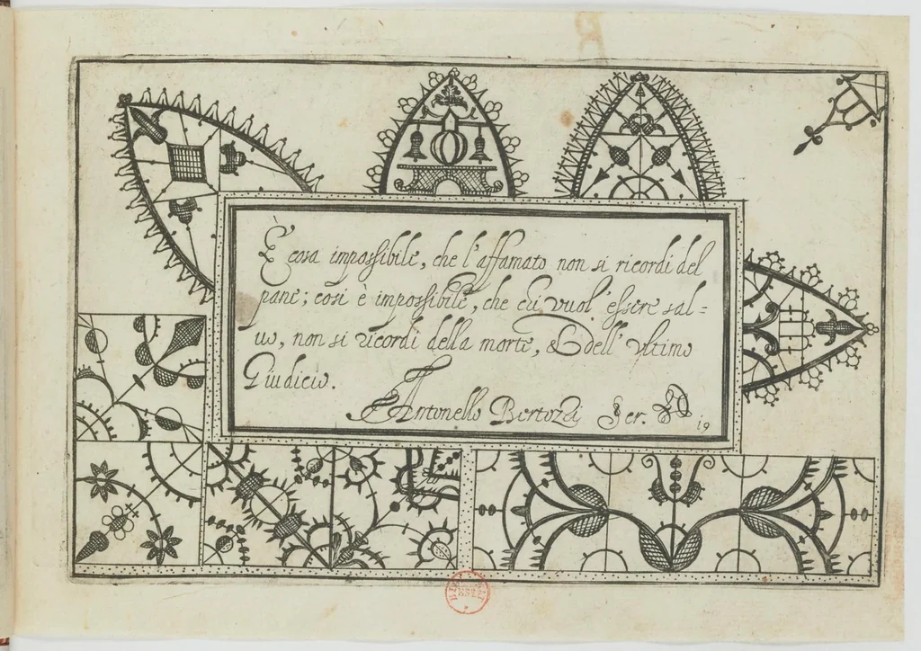 An illustration from Ghirlanda di sei vaghi fiori scielti da piu famosi giardini d'Italia : belle lettere, dotte sententie, novi merli, moderne mansioni, leggiadri lavori, usati numeri : raccolti da Pietro Paolo Tozzi, 1616, leaf 45