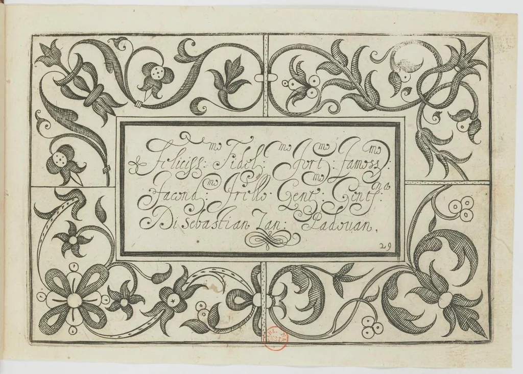 An illustration from Ghirlanda di sei vaghi fiori scielti da piu famosi giardini d'Italia : belle lettere, dotte sententie, novi merli, moderne mansioni, leggiadri lavori, usati numeri : raccolti da Pietro Paolo Tozzi, 1616, leaf 52