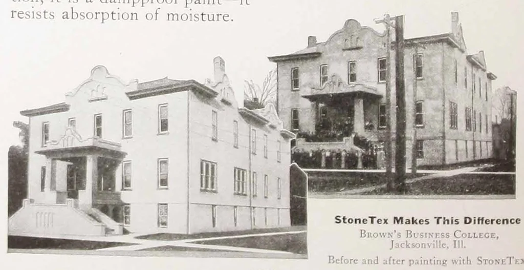 An illustration from Truscon stone tex, a protective coating made especially for damproofing and beautifying concrete, stucco, brick and masonry exterior walls., 1926, leaf 11