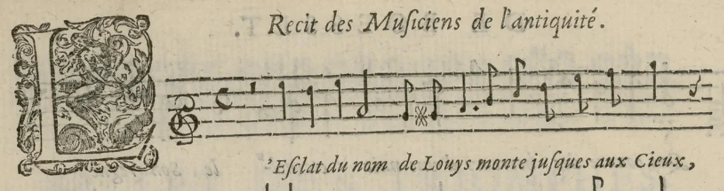 An illustration from Airs de cour avec la tablature de luth de Anthoine de Boesset, surintendant de la musique de la Chambre du Roy, & de la Reyne. Seiziesme livre., 1643, leaf 15