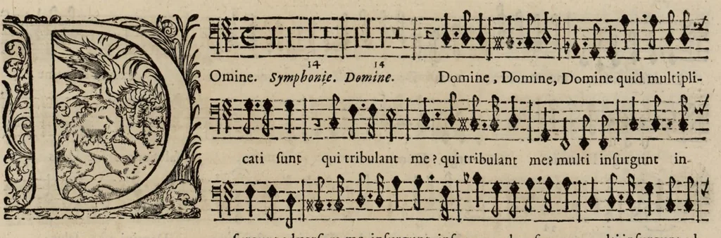 An illustration from Motets pour la chapelle du Roy, mis en musique, par Monsieur Du Mont abbé de Silly, & maistre de la musique, de ladite chapelle. Basse du grand choeur., 1686, leaf 28