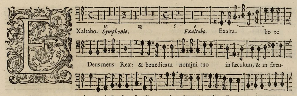 An illustration from Motets pour la chapelle du Roy, mis en musique, par Monsieur Du Mont abbé de Silly, & maistre de la musique, de ladite chapelle. Basse du grand choeur., 1686, leaf 34