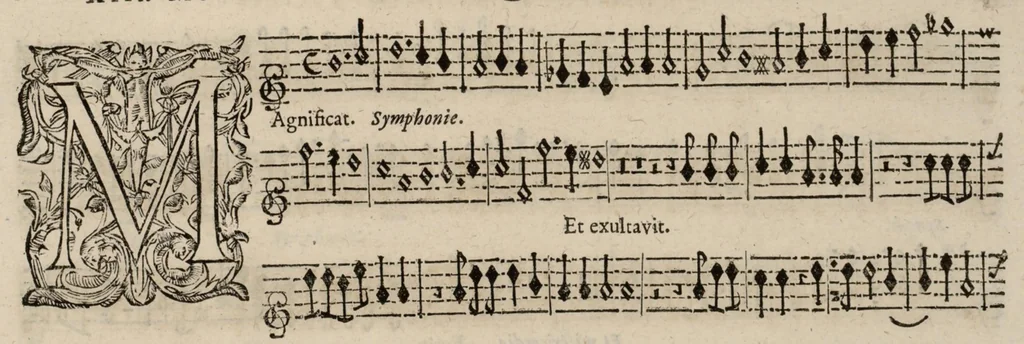 An illustration from Motets pour la chapelle du Roy, mis en musique, par Monsieur Du Mont abbé de Silly, & maistre de la musique, de ladite chapelle. Premier dessus de violon., 1686, leaf 54