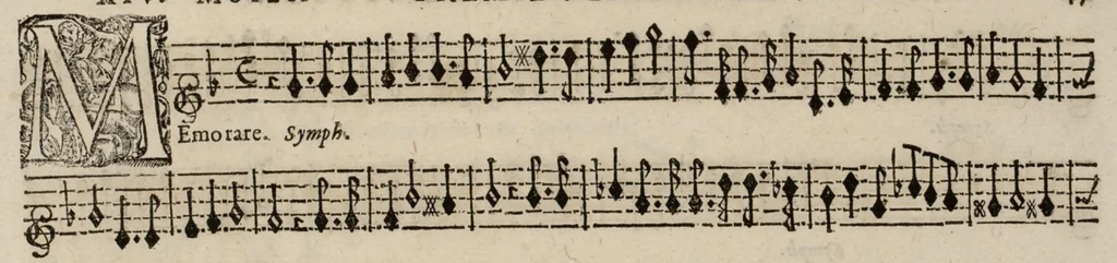 An illustration from Motets pour la chapelle du Roy, mis en musique, par Monsieur Du Mont abbé de Silly, & maistre de la musique, de ladite chapelle. Premier dessus de violon., 1686, leaf 58