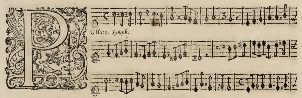 An illustration from Motets pour la chapelle du Roy, mis en musique, par Monsieur Du Mont abbé de Silly, & maistre de la musique, de ladite chapelle. Premier dessus de violon., 1686, leaf 69