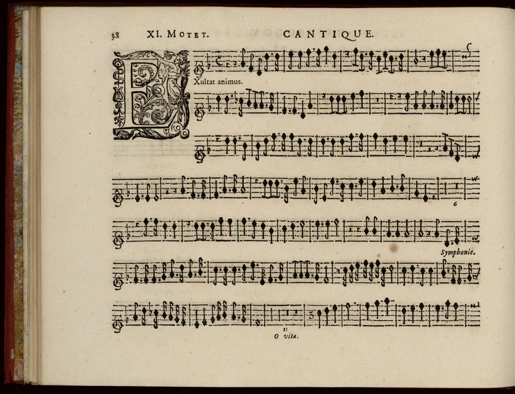 An illustration from Motets pour la chapelle du Roy, mis en musique, par Monsieur Du Mont abbé de Silly, & maistre de la musique, de ladite chapelle. Second dessus de violon., 1686, leaf 49