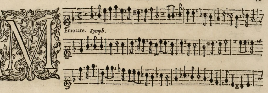 An illustration from Motets pour la chapelle du Roy, mis en musique, par Monsieur Du Mont abbé de Silly, & maistre de la musique, de ladite chapelle. Second dessus de violon., 1686, leaf 60