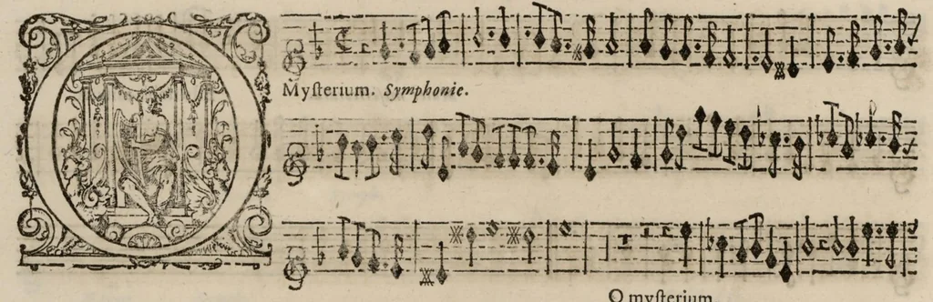 An illustration from Motets pour la chapelle du Roy, mis en musique, par Monsieur Du Mont abbé de Silly, & maistre de la musique, de ladite chapelle. Second dessus de violon., 1686, leaf 69