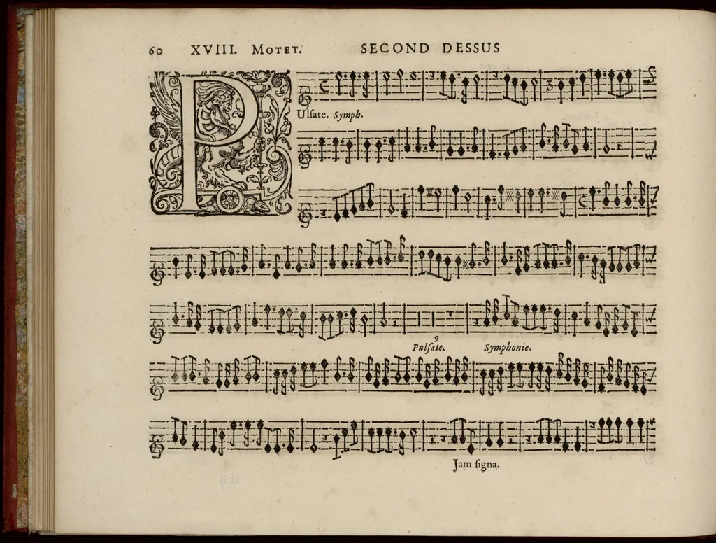 An illustration from Motets pour la chapelle du Roy, mis en musique, par Monsieur Du Mont abbé de Silly, & maistre de la musique, de ladite chapelle. Second dessus de violon., 1686, leaf 71