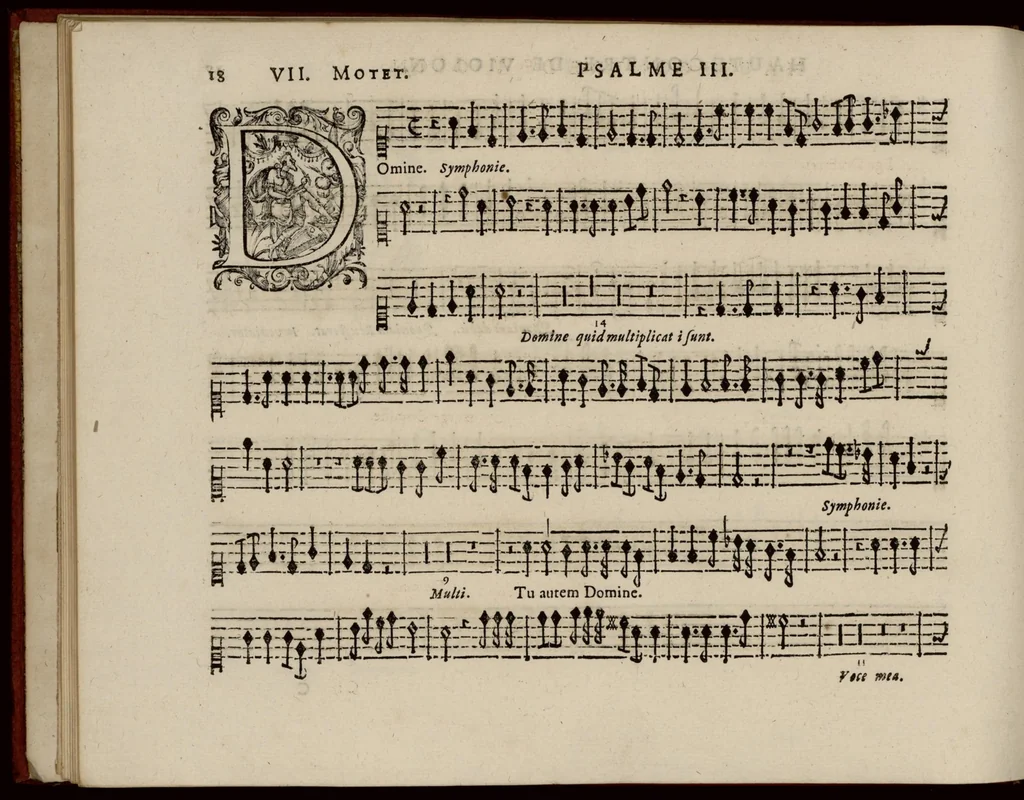 An illustration from Motets pour la chapelle du Roy, mis en musique, par Monsieur Du Mont abbé de Silly, & maistre de la musique, de ladite chapelle. Haute-contre de violon., 1686, leaf 29