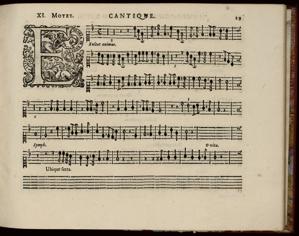 An illustration from Motets pour la chapelle du Roy, mis en musique, par Monsieur Du Mont abbé de Silly, & maistre de la musique, de ladite chapelle. Haute-contre de violon., 1686, leaf 40