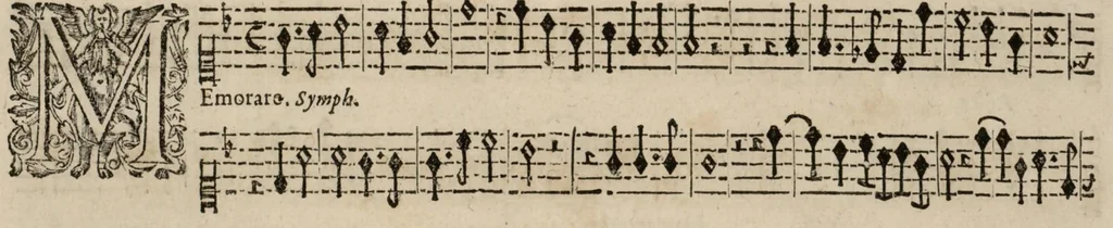 An illustration from Motets pour la chapelle du Roy, mis en musique, par Monsieur Du Mont abbé de Silly, & maistre de la musique, de ladite chapelle. Haute-contre de violon., 1686, leaf 48