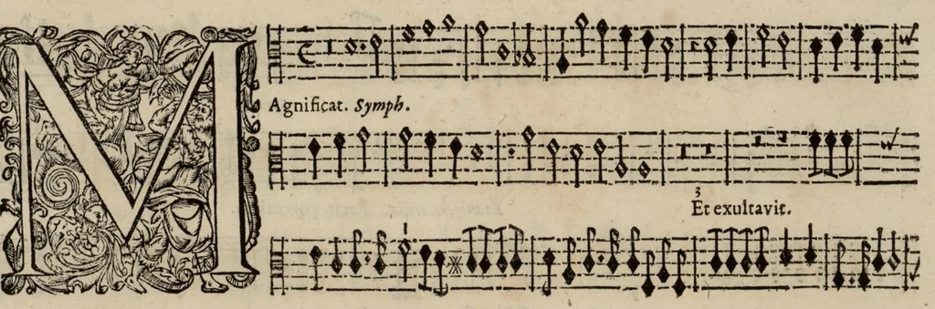 An illustration from Motets pour la chapelle du Roy, mis en musique, par Monsieur Du Mont abbé de Silly, & maistre de la musique, de ladite chapelle. Taille de violon., 1686, leaf 52