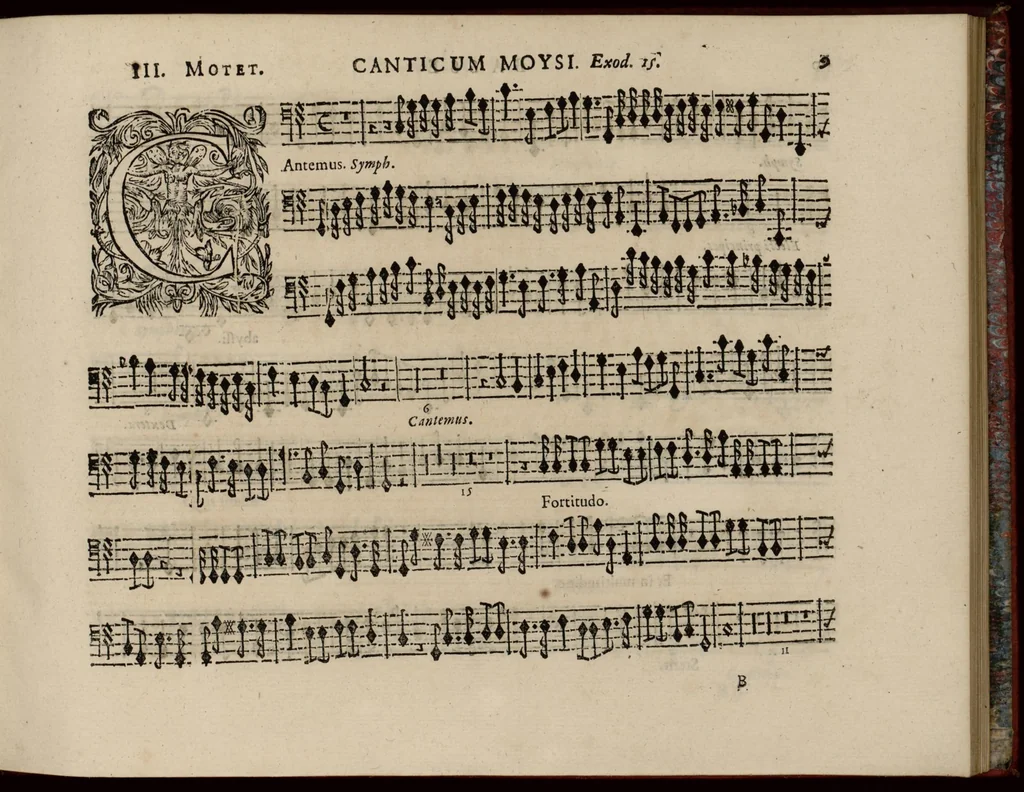An illustration from Motets pour la chapelle du Roy, mis en musique, par Monsieur Du Mont abbé de Silly, & maistre de la musique, de ladite chapelle. Basse de violon., 1686, leaf 20