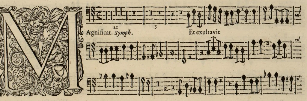 An illustration from Motets pour la chapelle du Roy, mis en musique, par Monsieur Du Mont abbé de Silly, & maistre de la musique, de ladite chapelle. Basse de violon., 1686, leaf 52