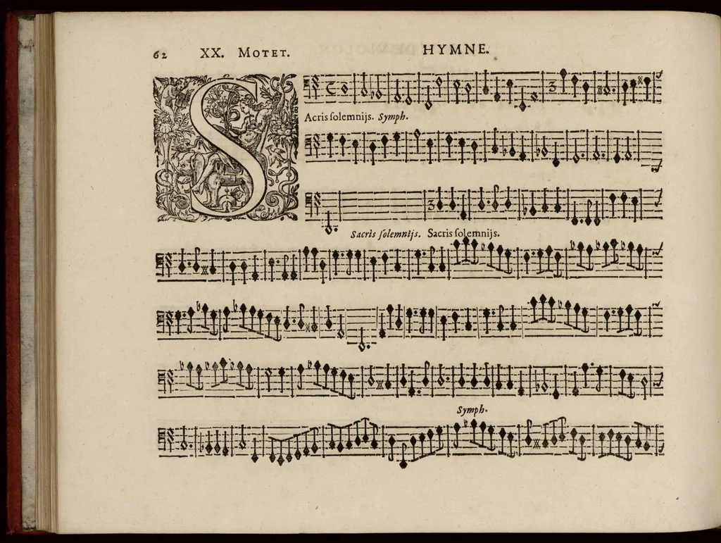 An illustration from Motets pour la chapelle du Roy, mis en musique, par Monsieur Du Mont abbé de Silly, & maistre de la musique, de ladite chapelle. Basse de violon., 1686, leaf 73