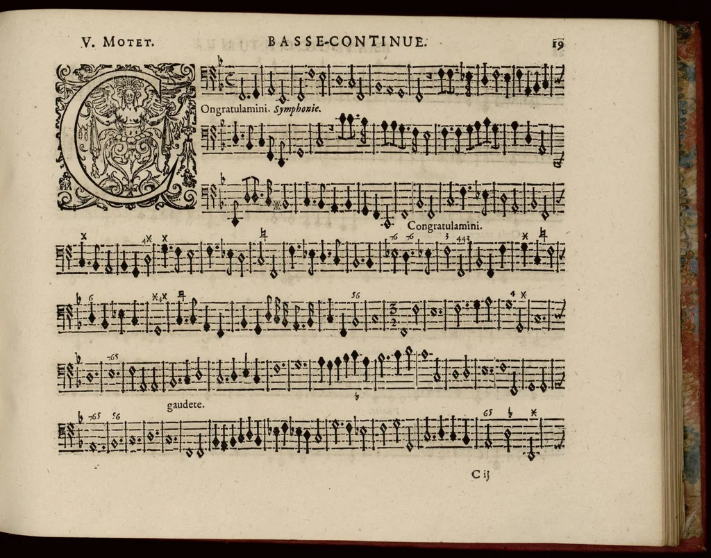 An illustration from Motets pour la chapelle du Roy, mis en musique, par Monsieur Du Mont abbé de Silly, & maistre de la musique, de ladite chapelle. Basse-continue pour l'orgue., 1686, leaf 30