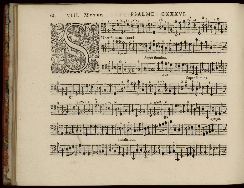 An illustration from Motets pour la chapelle du Roy, mis en musique, par Monsieur Du Mont abbé de Silly, & maistre de la musique, de ladite chapelle. Basse-continue pour l'orgue., 1686, leaf 39