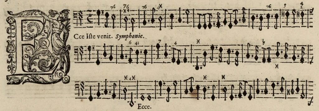 An illustration from Motets pour la chapelle du Roy, mis en musique, par Monsieur Du Mont abbé de Silly, & maistre de la musique, de ladite chapelle. Basse-continue pour l'orgue., 1686, leaf 43