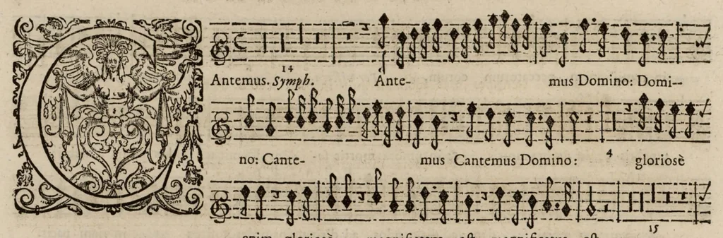 An illustration from Motets pour la chapelle du Roy, mis en musique, par Monsieur Du Mont abbé de Silly, & maistre de la musique, de ladite chapelle. Dessus du petit choeur., 1686, leaf 19