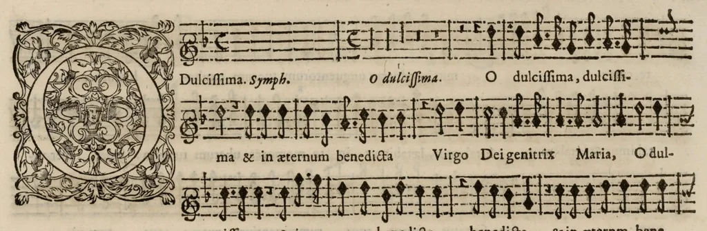 An illustration from Motets pour la chapelle du Roy, mis en musique, par Monsieur Du Mont abbé de Silly, & maistre de la musique, de ladite chapelle. Dessus du petit choeur., 1686, leaf 54