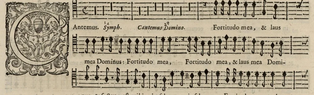An illustration from Motets pour la chapelle du Roy, mis en musique, par Monsieur Du Mont abbé de Silly, & maistre de la musique, de ladite chapelle. Haute-taille du petit choeur., 1686, leaf 25