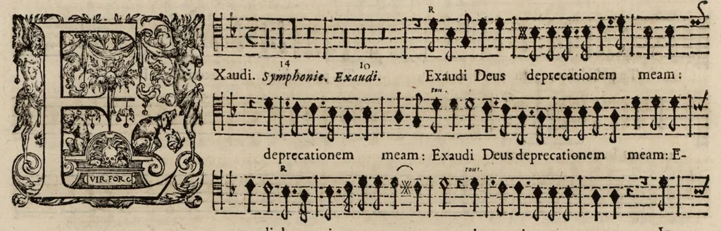 An illustration from Motets pour la chapelle du Roy, mis en musique, par Monsieur Du Mont abbé de Silly, & maistre de la musique, de ladite chapelle. Haute-taille du petit choeur., 1686, leaf 55