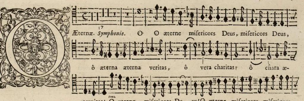 An illustration from Motets pour la chapelle du Roy, mis en musique, par Monsieur Du Mont abbé de Silly, & maistre de la musique, de ladite chapelle. Haute-taille du petit choeur., 1686, leaf 64