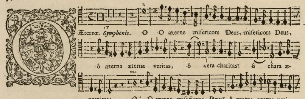 An illustration from Motets pour la chapelle du Roy, mis en musique, par Monsieur Du Mont abbé de Silly, & maistre de la musique, de ladite chapelle. Basse-taille du petit choeur., 1686, leaf 63