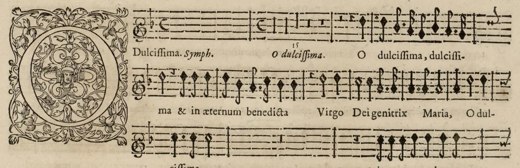 An illustration from Motets pour la chapelle du Roy, mis en musique, par Monsieur Du Mont abbé de Silly, & maistre de la musique, de ladite chapelle. Dessus du grand choeur., 1686, leaf 44