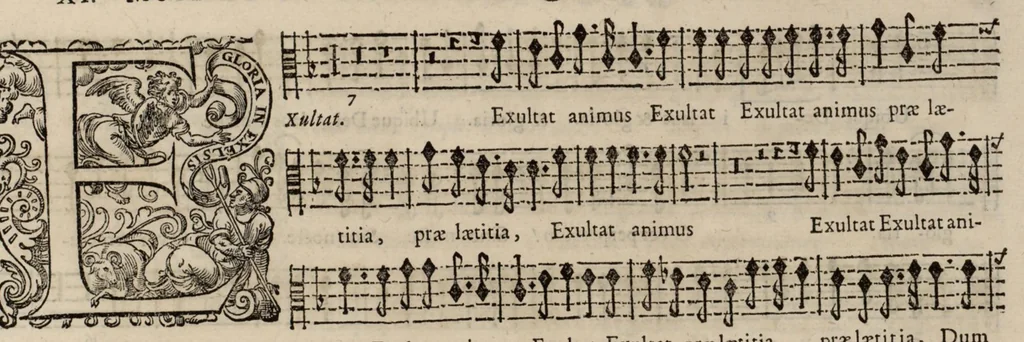 An illustration from Motets pour la chapelle du Roy, mis en musique, par Monsieur Du Mont abbé de Silly, & maistre de la musique, de ladite chapelle. Haute-contre du grand choeur., 1686, leaf 36