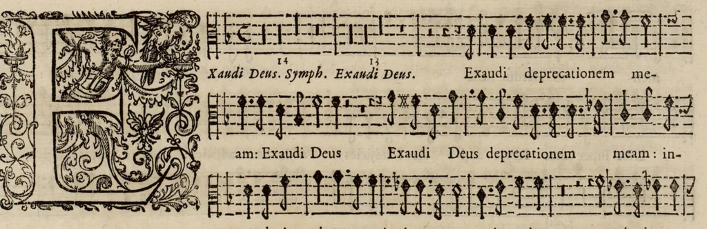 An illustration from Motets pour la chapelle du Roy, mis en musique, par Monsieur Du Mont abbé de Silly, & maistre de la musique, de ladite chapelle. Haute-contre du grand choeur., 1686, leaf 38