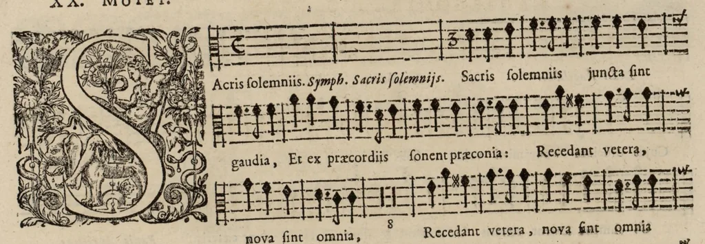 An illustration from Motets pour la chapelle du Roy, mis en musique, par Monsieur Du Mont abbé de Silly, & maistre de la musique, de ladite chapelle. Haute-contre du grand choeur., 1686, leaf 54