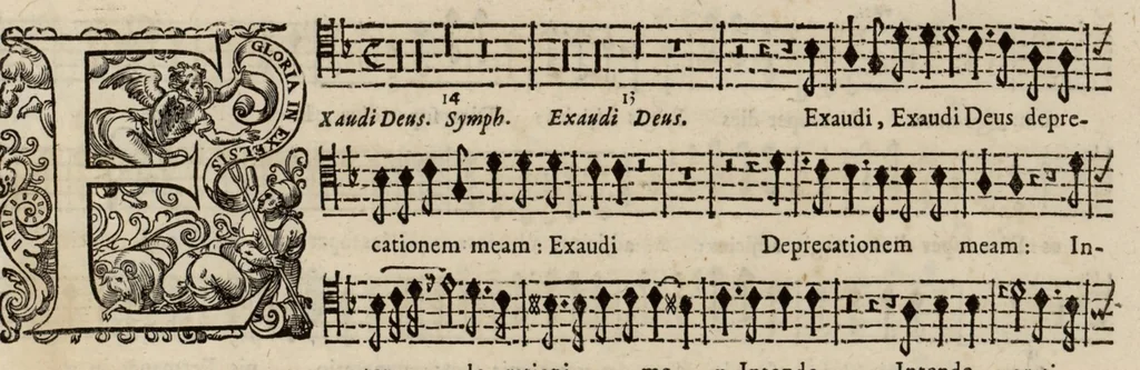 An illustration from Motets pour la chapelle du Roy, mis en musique, par Monsieur Du Mont abbé de Silly, & maistre de la musique, de ladite chapelle. Haute taille du grand choeur., 1686, leaf 38