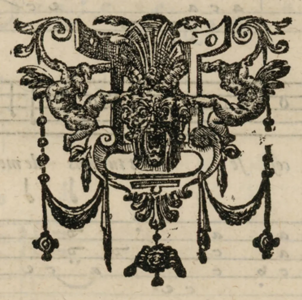 An illustration from Airs de cour avec la tablature de luth de Estienne Moulinié, chef de la musique de Monseigneur le Duc d'Orléans, frere unique du Roy. Quatriesme livre., 1633, leaf 14