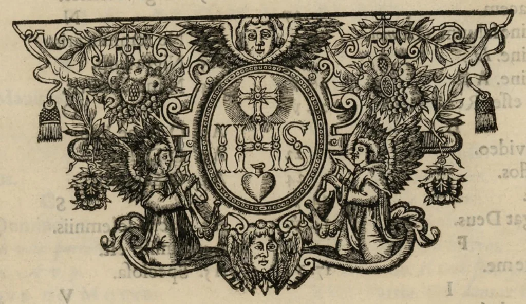 An illustration from Meslanges de sujets chrestiens, cantiques, litanies et motets. Mis en musique, à 2, 3, 4, & 5 parties, avec une Basse-continuë. Dediez à Madame la Duchesse d'Orleans. Par Estienne Moulinié de Languedoc, chef ordinaire de la musique de Son Altesse Royale Monseigneur le Duc d'Orleans. Dessus., 1658, leaf 89
