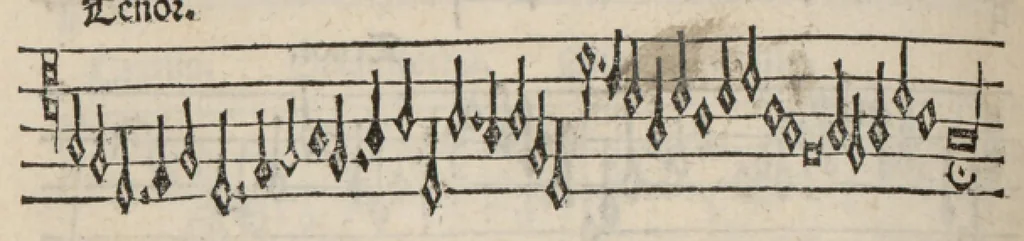 An illustration from Enchiridion musices Nicolai Wollici Barroducensis de gregoriana et figurativa atque contrapuncto simplici percommode tractans, omnibus cantu oblectantibus, perutile et necessarium., 1512, leaf 159