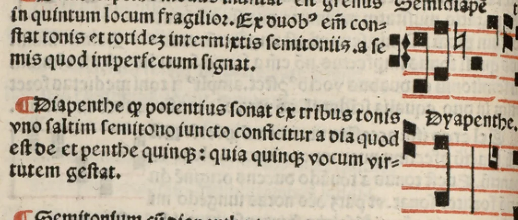 An illustration from Enchiridion musices Nicolai Wollici Barroducensis de gregoriana et figurativa atque contrapuncto simplici percommode tractans, omnibus cantu oblectantibus, perutile et necessarium., 1512, leaf 53