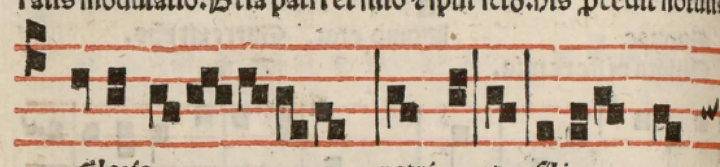 An illustration from Enchiridion musices Nicolai Wollici Barroducensis de gregoriana et figurativa atque contrapuncto simplici percommode tractans, omnibus cantu oblectantibus, perutile et necessarium., 1512, leaf 93