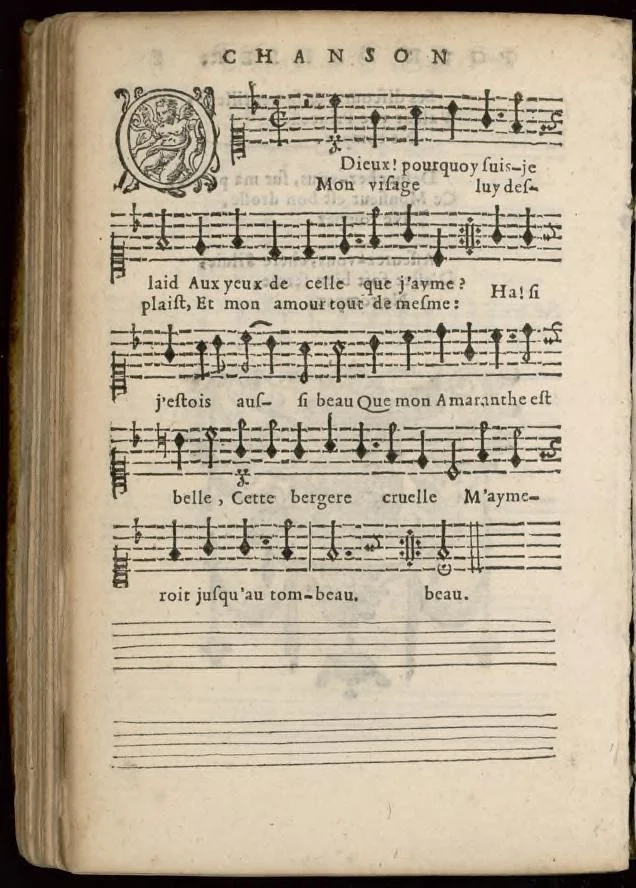 An illustration from III. Livre des chansons du sieur de Chancy, maistre de la musique de la chambre du Roy., 1649, leaf 21