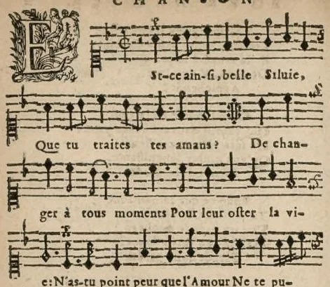 An illustration from IV. Livre de chansons du sieur de Chancy, maistre de la musique de la chambre du Roy., 1651, leaf 25