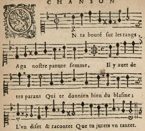 An illustration from IV. Livre de chansons du sieur de Chancy, maistre de la musique de la chambre du Roy., 1651, leaf 33