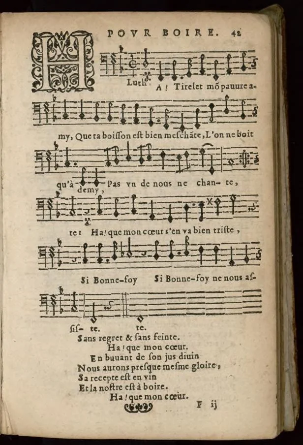 An illustration from IV. Livre de chansons du sieur de Chancy, maistre de la musique de la chambre du Roy., 1651, leaf 88