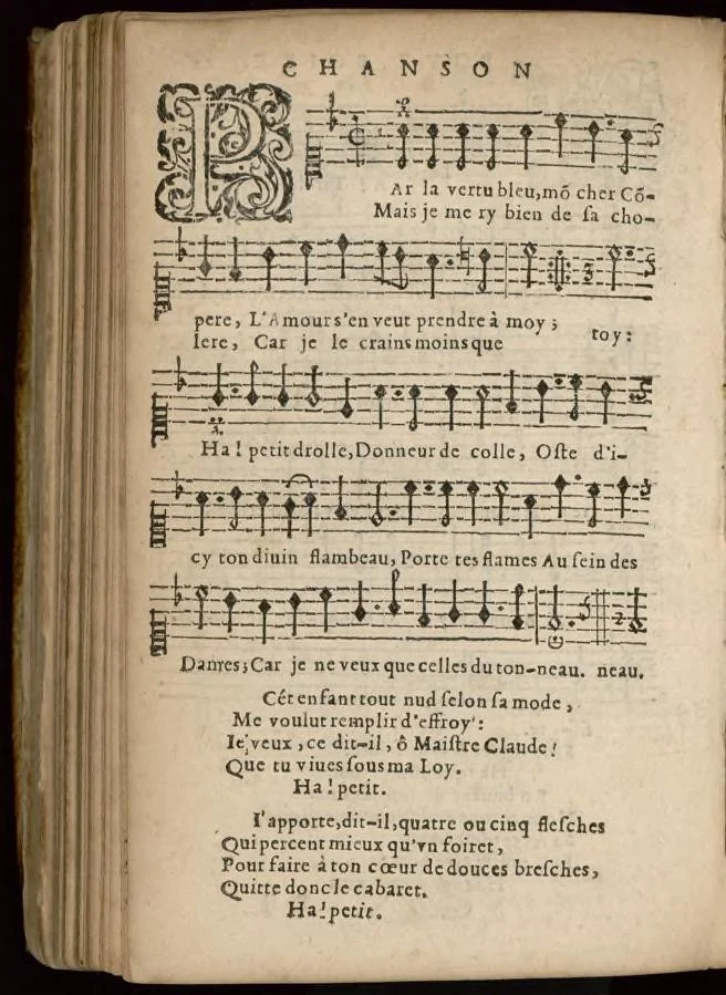 An illustration from IV. Livre de chansons du sieur de Chancy, maistre de la musique de la chambre du Roy., 1651, leaf 89