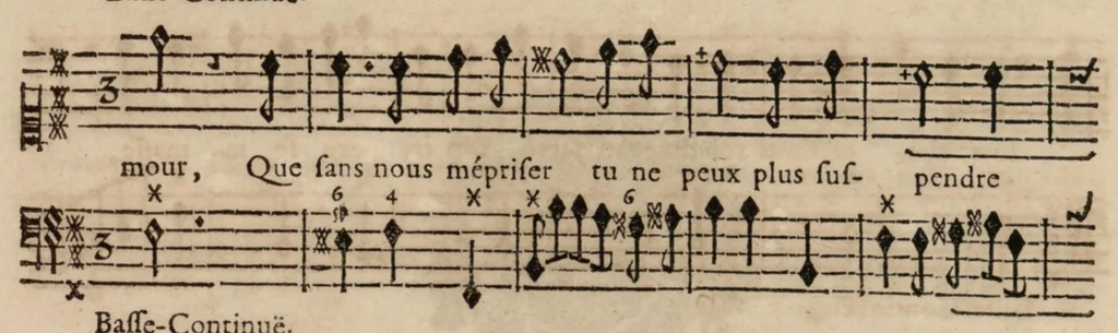 An illustration from Pseaumes et cantiques spirituels, mis en musique avec la basse-continue. Par monsieur *****, 1695, leaf 17