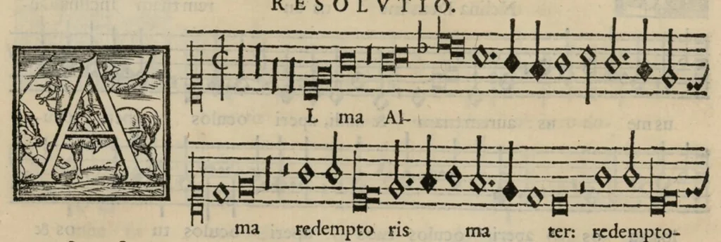 An illustration from Musica nova di Adriano Willaert all'illustrissimo et eccellentissimo signor il signor donno Alfonso d'Este prencipe di Ferrara. Quinta pars., 1559, leaf 35
