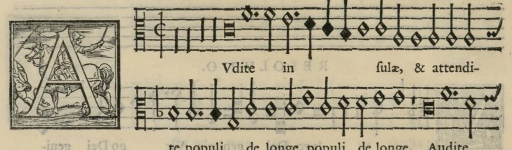 An illustration from Musica nova di Adriano Willaert all'illustrissimo et eccellentissimo signor il signor donno Alfonso d'Este prencipe di Ferrara. Quinta pars., 1559, leaf 41