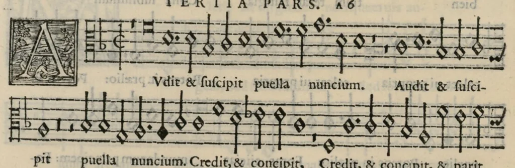 An illustration from Musica nova di Adriano Willaert all'illustrissimo et eccellentissimo signor il signor donno Alfonso d'Este prencipe di Ferrara. Quinta pars., 1559, leaf 51