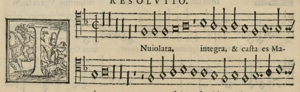 An illustration from Musica nova di Adriano Willaert all'illustrissimo et eccellentissimo signor il signor donno Alfonso d'Este prencipe di Ferrara. Quinta pars., 1559, leaf 59