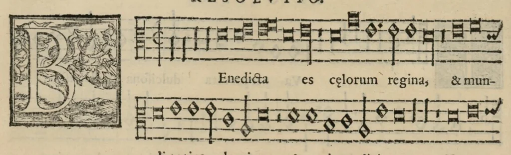 An illustration from Musica nova di Adriano Willaert all'illustrissimo et eccellentissimo signor il signor donno Alfonso d'Este prencipe di Ferrara. Quinta pars., 1559, leaf 61
